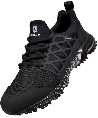 SUADEX Sicherheitsschuhe Arbeitsschuhe Herren Damen Atmungsaktiv Arbeitsschutzschuhe Stahlkappenschuhe Leicht mit Stahlkappe Schwarz 43 EU