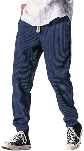 Foweknow Cordhose Herren Waffel Einfarbige Freizeithose Slim Fit Modische Herbst Winter Hosen Lässige Elastisch Taille Sweatpants Vielseitige Streetwear Bequeme Outdoorhosen