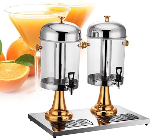 Dispensador De Bebidas De 2/4/6 Galones, Dispensador De Bebidas Transparentes, Cerveza, Agua, Jugo, Bebidas FríAs, MáQuina Dispensadora De Bebidas De Acero Inoxidable,Golden-DoubleShape