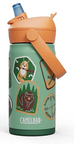 CamelBak Thrive Flip-Strohhalm für Kinder, Beißventil, Edelstahl, Wasserflasche, Camp-Abzeichen, 340 ml