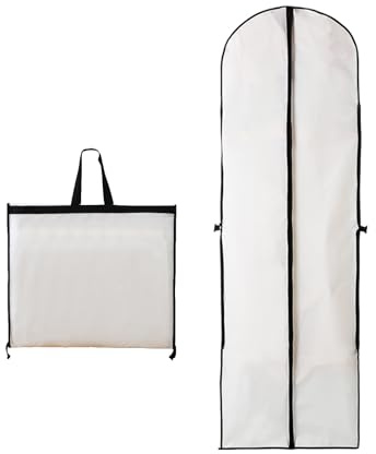 60 x 180 cm Porta Abiti Lungo, Porta Abito da Sposa Bianco, Custodia Porta Abito da Sposa Impermeabile, Borsa Porta Abiti Lunga con Cerniera, Per Pbiti Vestiti