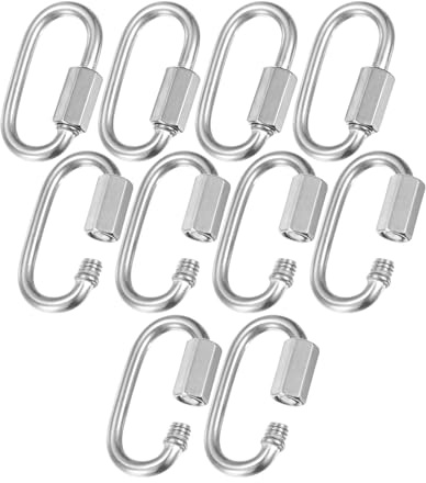 M METERXITY Quick Chain Link Connector, 304 Stainless Steel D-Shape Locking Repair Chain Links for Swing/Camping/Hiking/Backpack, Twist Key Ring Screw Chain Link [Silver]