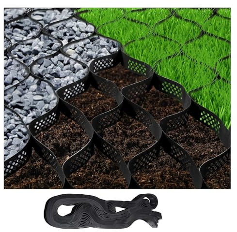 Red de tierra Geocelda Plegable para Suelo/Piedra/Césped, Rejilla Estabilizadora de Suelo para Carreteras Cortable Personalizable, rejilla plástica de pavimentación del suelo(LxW 6x7m)
