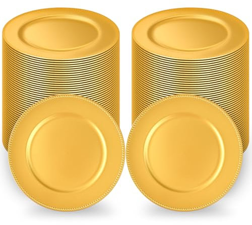 Tomeurperf 100Pcs Gold Charger Plates Bulk Wedding - 13 Premium Gold Chargers for Dinner Plates, Decorative Charger Plates for Events & Parties