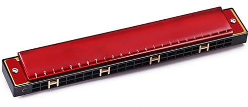 Mundharmonika-Set 24-Loch Polyphone C-Mundharmonika Für Anfänger Mit Roter Einsteiger-Mundharmonika Titanbeschichtete Abdeckung