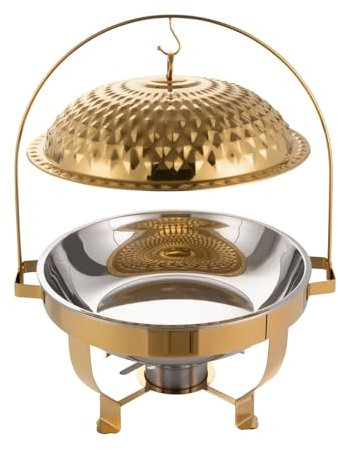 Gold,Diamond Hanging Lid Stove, 6L Round Stainless Steel Buffet Servers Warmers Set, Chafing Dish Buffet Set for Restaurants, Family Gatherings