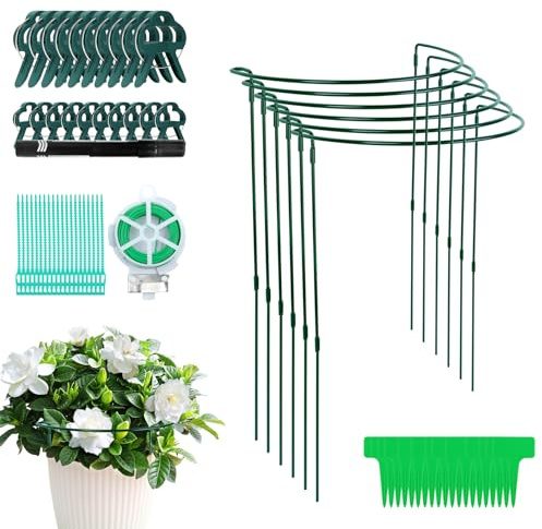 ROTKUSZ 10 Stück Pflanzenstütze Halbrund, 25 * 40CM Metall Halbrunde Garten Pflanzenhalter, Ringkäfige für Gartenpflanzen, Metall Gartenstützen für Blumen, Kletterpflanzen&Stauden