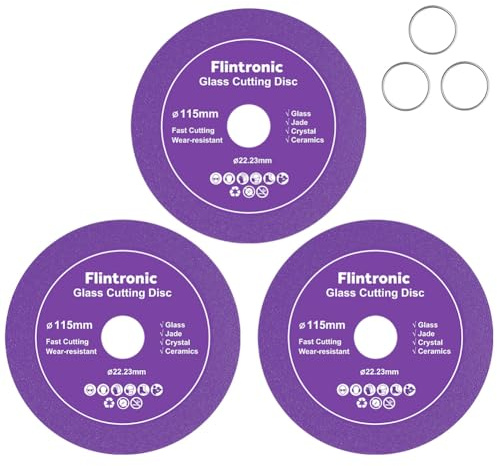 Flintronic 3 Stück Diamanttrennscheibe, Ø115mm x 15mm Glas-Trennscheibe, 22.23mm Innere-Glasschneidescheibe, Glass Cutting Disc, Diamantsägeblatt-Geschnittenes, für glas Keramik Keramikfliesen(Lila) | Präzisionsschnitt, scharfes Sägeblatt, Winkelschleifer-Zubehör, für Glas, Keramik, Fliesen, Schneiden und Polieren