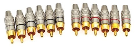 JZK 12x Neri e rossi senza saldatura connettore RCA mono per cavi altoparlanti fai da te, placcato oro adattatore RCA maschio audio video per amplificatore hi-fi, altoparlante surround