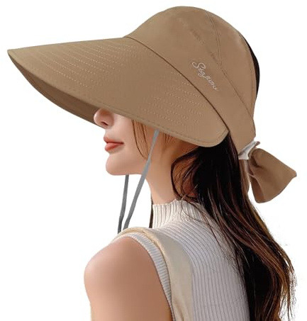 Feelorna Sun Visor Cap Damen, Faltbare Damen Sonnenhut breite Krempe Sommer Sun Visor Hüte mit Bowknot, Roll-up Strand Hut für Outdoor-Sonnenschutz