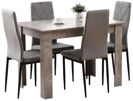 Homullel 5 Piece Dining Room Table and Chairs Set for Dining Room Kitchen, Modern Wooden Dining Table with Chairs for Family Dinner Set (With 4Pcs Grey Argyle Velvet Chairs, 110cm Grey Table)