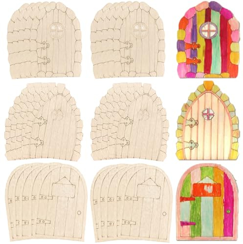 YJWCZJ 30 Pcs Fairy Door, Unpainted Wooden Doors For Garden, DIY Mini Fairy Doors for Gardening and Home Decor, Suitable for Garden Trees Home Office Birthday Wedding Party Chrismas Decoration