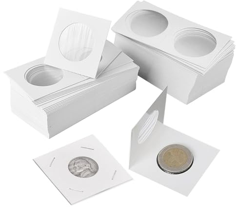 HNBTX Cardboard Coin Holder, 2 x 2 Inch Flips for Coins, 33 mm+40 mm Coin Flip,100 White Cardboard Coin Boxes