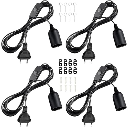 AXVRAV Lot de 4 douilles E27 avec câble interrupteur et prise européenne, câble d'alimentation de 1,8 m, adaptateur de prise pour suspension de lampe, lampes suspendues, lampes DIY, idéales pour la