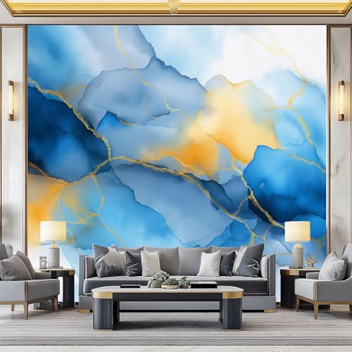 WHUOEUCO Papel Pintado Pared 3D Textura Mármol Azul 400x280 cm Papel Tapiz Fotomurale 3D Dormitorio Salón Tv Fondo Pared Decora Murales Moderno