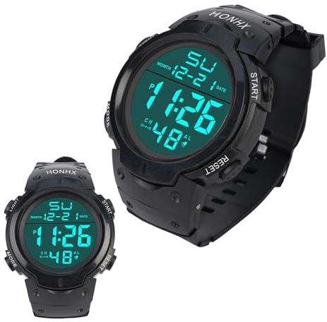 OFFCUP Uhren Herren Digital, Sport Armbanduhr Herrenuhr Schiedsrichteruhr Helles Display PU Armband Herren Chronograph Armbanduhr mit Alarm Kalender Stoppuhr für Männer, Schwarz