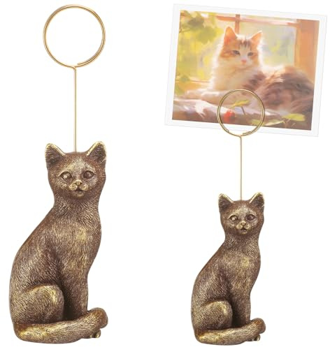 BrightRow 1 Pcs Resin Animal Photo Clip Holder Pet Shape Picture Frame Pet Photo Display with Distressed Finish Place Memo Card Stand Cute Pets Picture Clip Holder for Desk Decor Birthday Gift (Cat)