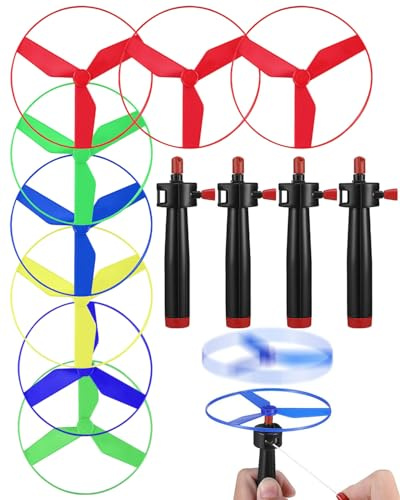 HUVZOR 4 pcs volante giocattolo,frisbee bambini,Giocattolo a disco volante,giochi volanti,Gioco del frisbee,con 4 lanciatori e 8 dischi per bambini dai 3 anni