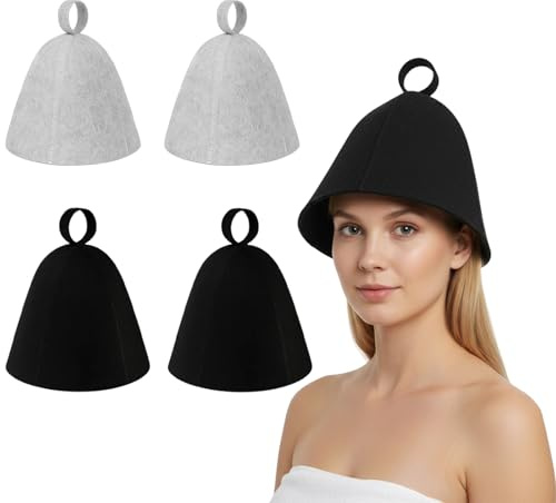 Sauna Hat for Women and Men, 4 Pack Wool Sauna Hats, Steam Cap for Spa and Relaxation, Comfortable and Durable Sauna Accessories