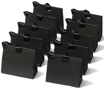 Vitalizart Kleine Schwarze Geschenktüten Mit Bandgriffen zum Geschenken | 10er-Set Wiederverwendbaren Geschenktüten Für Geburtstage, Babypartys, Hochzeiten, Taufen & Weihnachten 20 × 9 × 18 cm
