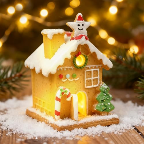 Vartegas Weihnachtsdorf mit Beleuchtung, Lebkuchenhaus Bausatz LED, Miniatur Weihnachtshaus Beleuchtet Deko für Tisch Zimmer Weihnachtsdekoration (A)