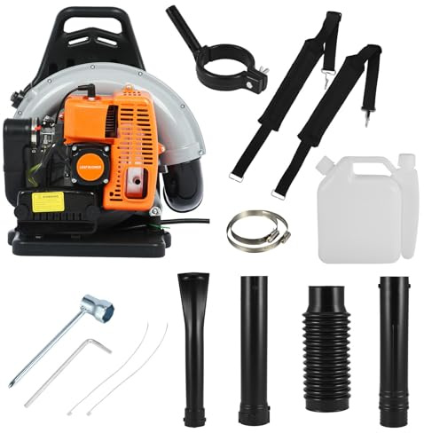 Backpack Blower, 63CC 2-Stroke Gas Powered Leaf Blower with 900 CFM&206MPH, Backpack Leaf Blower for Lawn Care, Yard Debris & Snow Removal (orange)