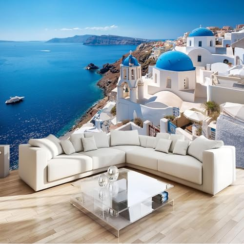 Azul Papel Pintado Ciudad Arquitectura 250 X 175 Cm Océano Playa Isla Fotomurale 3D, Fotomurales Pared Tejido No Tejido Murales Fotográfico - Moderno Decoración De Paredes