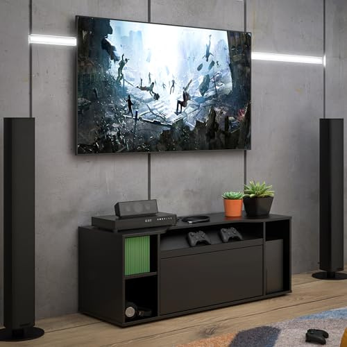 Forte TEZAUR TV-Schrank 120, moderner TV Schrank, hängend, Schwebeoptik, Beleuchtung, Wohnzimmer, Jugendzimmer, Holzwerkstoff, Schwarz, 120 cm breit x 45 cm hoch x 42 cm tief