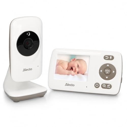 Alecto DVM71 Baby Monitor con Telecamera - Baby Monitor Display 2.4 - Fotocamera Baby - Portata 50m - Batteria 10h - Bianco/Tortora