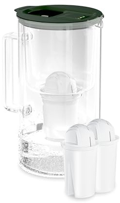 Wessper jarra agua cristal 2l con Contador LED, 2 filtros classic - Verde | jarra filtradora de agua, filtro carbon activo, jarra con filtro de agua classic, sin BPA