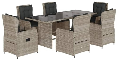 CIOURSTO Grupo de Comedor, Conjunto de Muebles de Jardín con Cojines, Grupo de Asientos para Jardín, Terraza, Poliratán (Gris Claro #07)