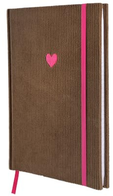Loveria Notizbuch A5 Dotted | Hardcover aus Cord | Mit Herz-Stickerei & Verschlussband, 192 Seiten, 80 g/m² | Stilvolles Bullet Journal | Punktraster Planer | Taupe