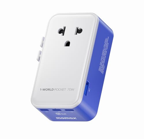 MOMAX Adattatore Universale da Viaggio GaN 70 W, Schlanke Presa Universale da Viaggio con 3 USB-C e 1 USB-A e 1 AC, Adattatore da Viaggio Italia Inghilterra Germania America Australia