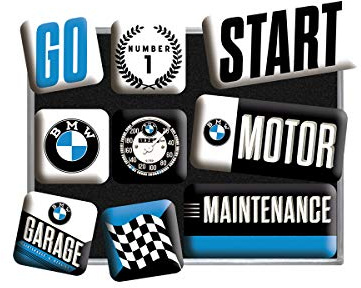 Nostalgic-Art Retro Kühlschrank-Magnete, 9 Stück, BMW – Motor – Geschenk-Idee für BMW Accessoires Fans, Original Lizenzprodukt (OLP), Magnetset für Magnettafel, Vintage Design | Original BMW Lizenzprodukt (OLP), Magnetset für Magnettafel, Vintage Design, Geschenk-Idee für BMW-Fans