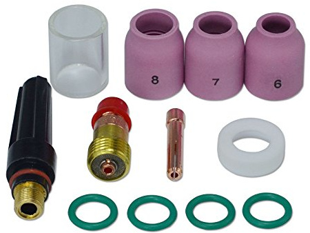 RIVERWELD TIG Kurz Gaslinseneinheit 17GL332 10N24S 2,4 mm Glaskopf Klarer Quarz Düse #10 16 mm Aluminiumoxid Düse Keramikköpfe 53N-Serie Set für DB SR WP 17 18 26 WIG-Schweißbrenner 12 Stück | 17GL332 10N24S 3/32 Glasbecher Nr. 10 5/8 16mm Aluminiumoxiddüse 53N für SR WP 17 18 26 WIG-Schweißbrenner