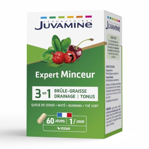 JUVAMINE Minceur, Drainage - Thé Vert + Guarana + Queue de Cerise - 60 Gel