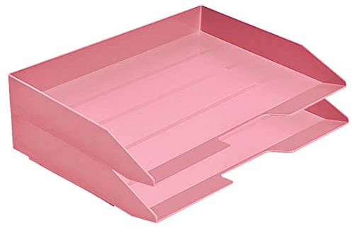Acrimet Stapelbare Briefablage im Querformat, Büro-Organizer für Papier und Dokumente im A4-Format, Robuster Kunststoff (Farbe Rosa) (2 Stück)