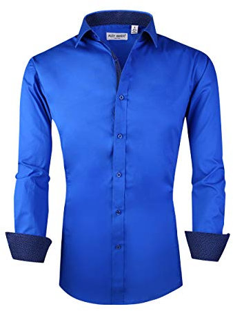Alex Vando Mens Dress Shirts Regular Fit Long Sleeve Stretch Business Dress Shirts for Men,Royal,L