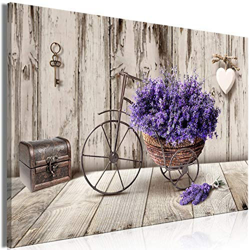 murando - Leinwandbild Lavendel Holzoptik Fahrrad, 120x80 cm, 1-teilig | Hochwertige Leinwand, sofort aufhängbar, ideal fürs Wohn- oder Schlafzimmer, wasserfest und lichtecht, langlebig, stilvoll