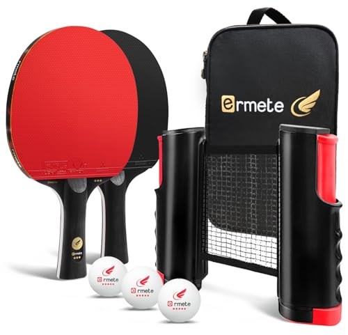 Sportout Table Tennis Set, Ping Pong Bats Set with 2 Paddles, 1 Retractable Net, 3 Balls, 1 Carrying Bag, for Trainer Adults Families Outdoor Indoor