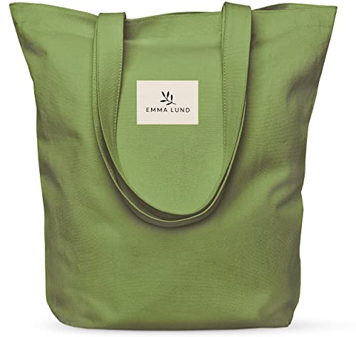Emma Jonasson Jutebeutel mit Reißverschluss und Innentasche - Stilvoller Shopper Damen - Einkaufstasche mit langem Henkel - Perfekte Tasche als Tote bag, Schultertasche, Stofftasche groß grün