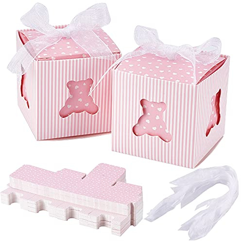 PandaHall 60 Sets Papier Boxen Faltschachteln Rosa Papier Geschenkbox Mit Band Geburtstagsfeier Geschenkbevorzugung Für Geburtstag Hochzeit Party