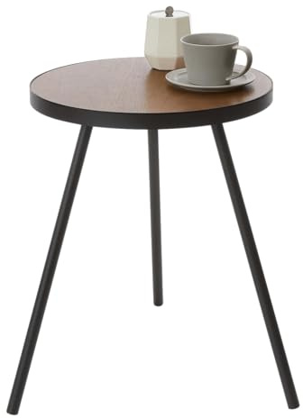 YAMAZAKI 5559 Tower Round Side Table, Black, Steel/Wood, 49 x 48 x 50 cm