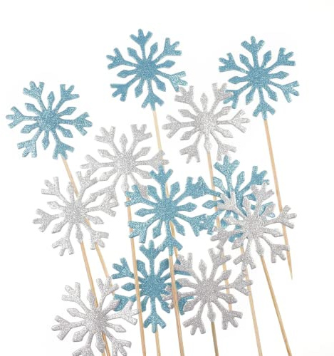 Schneeflocke Frozen Cake Topper Dekorationen Set, Frozen Schneeflocke Kuchen Dekorationen, Schneeflocke Cupcake Topper, Perfekt für Weihnachten Geburtstag Hochzeit Party Blau & Silber 20pcs