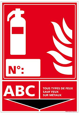 Panneau extincteur pour classe de feu. Panneau spécifique à la sûreté et la sécurité incendie. Panneau PVC Extincteur 0,5 mm, format 105 x 150 mm -