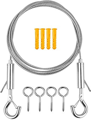 Drahtseil Rankhilfe Set 5M Edelstahl Draht Seil mit Längenverstellbar Haken Ummantelt 2mm PVC-Beschichtetes 7X7 Edelstahlseil als Zeltseil Wäscheleine Kletterpflanzenseil Gardinenseil Duschvorhangseil