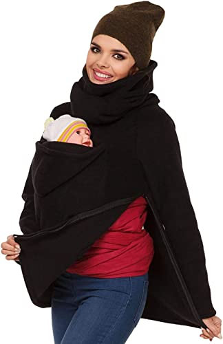 Multifunktion Babytrage Jacke Damen 2 In 1 Softshell Tragejacke Für Mama Und Baby Mit Kapuze Langarm Umstandsjacke Warm Tragepullover 1,XXL