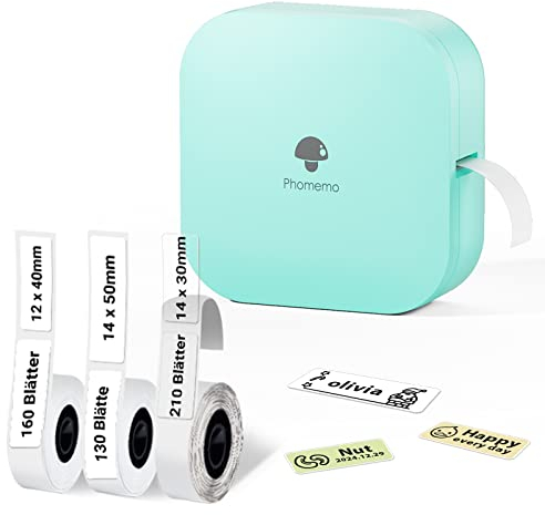COLORWING Q30 Bluetooth Etikettendrucker, Beschriftungsgerät Selbstklebend Kompatibel Mit Ios Android, Tragbarer Mini Etikettiergerät FüR Zuhause BüRo Schule Etikettierung (Grün)
