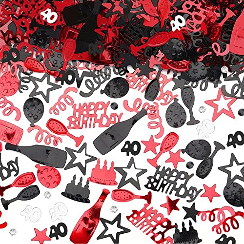 GoldRock Konfetti Tischdeko 40 Geburtstag Männer Frauen Deko, Confetti Deko zum 40 Geburtstag Schwarz Rot, Streudeko Deco 40. Geburtstage Frauen,Glitzer Tischdeko 40 Geburtstage Mann Frau Geschenk