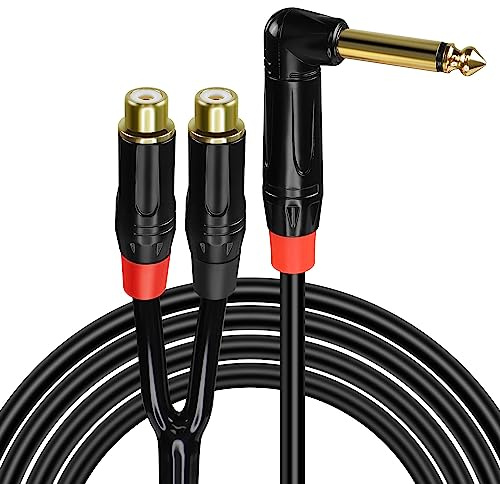 GELRHONR 90 Degrees 6.35mm 1/4inch to 2RCA Cable, 2 RCA to 1/4 Adapter Cable Mono TS Splitter Audio Adapter Cord for Home Theater Devices Amplifiers AV Receivers (90°-2M/6.6Ft)
